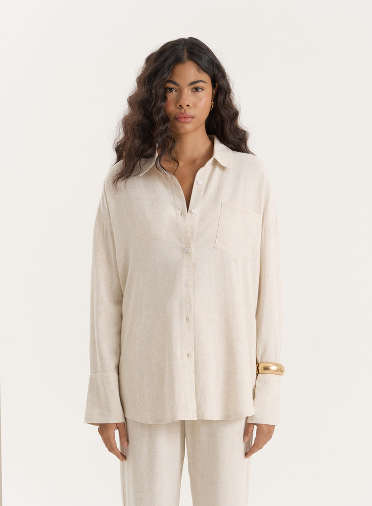 Beige Linen Blend Oversized Shirt- Anna