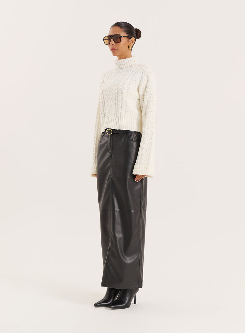 Cream Chunky Knit Turtle Neck Crop Jumper- Ethel