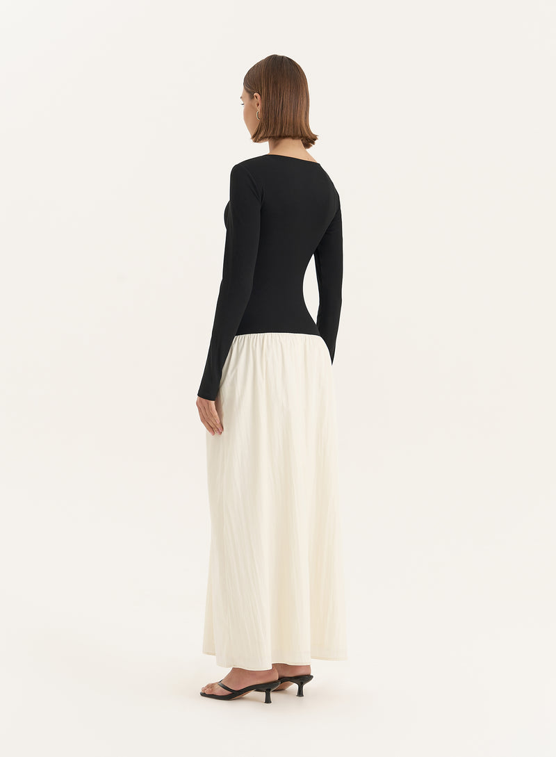 Monochrome Contrast Long Sleeve Maxi Dress- Rosie