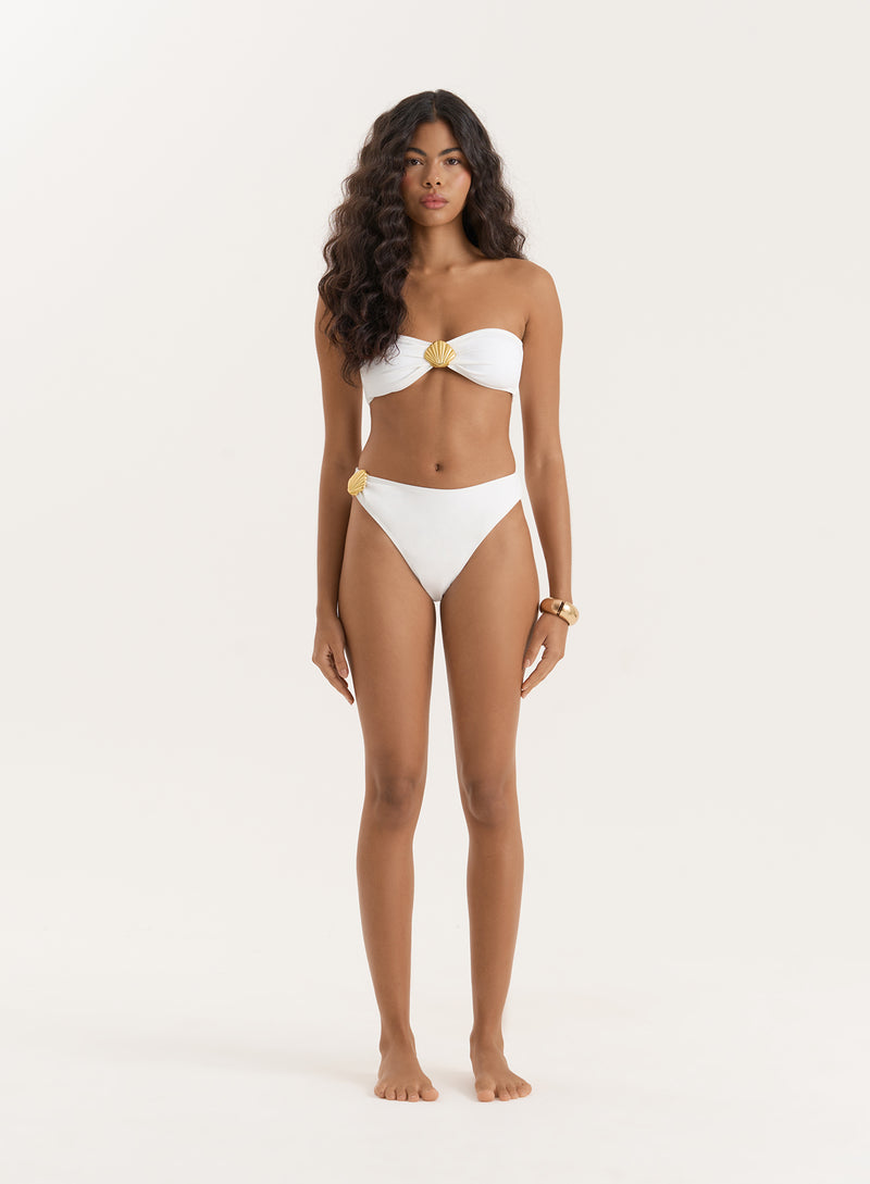 Ivory Shell Buckle High Leg Bikini Bottom- Tamia