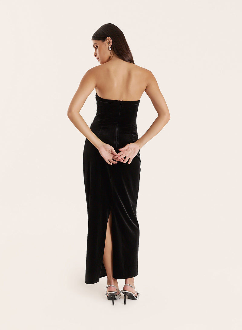 Black Embellished Velvet Midaxi Dress- Vera