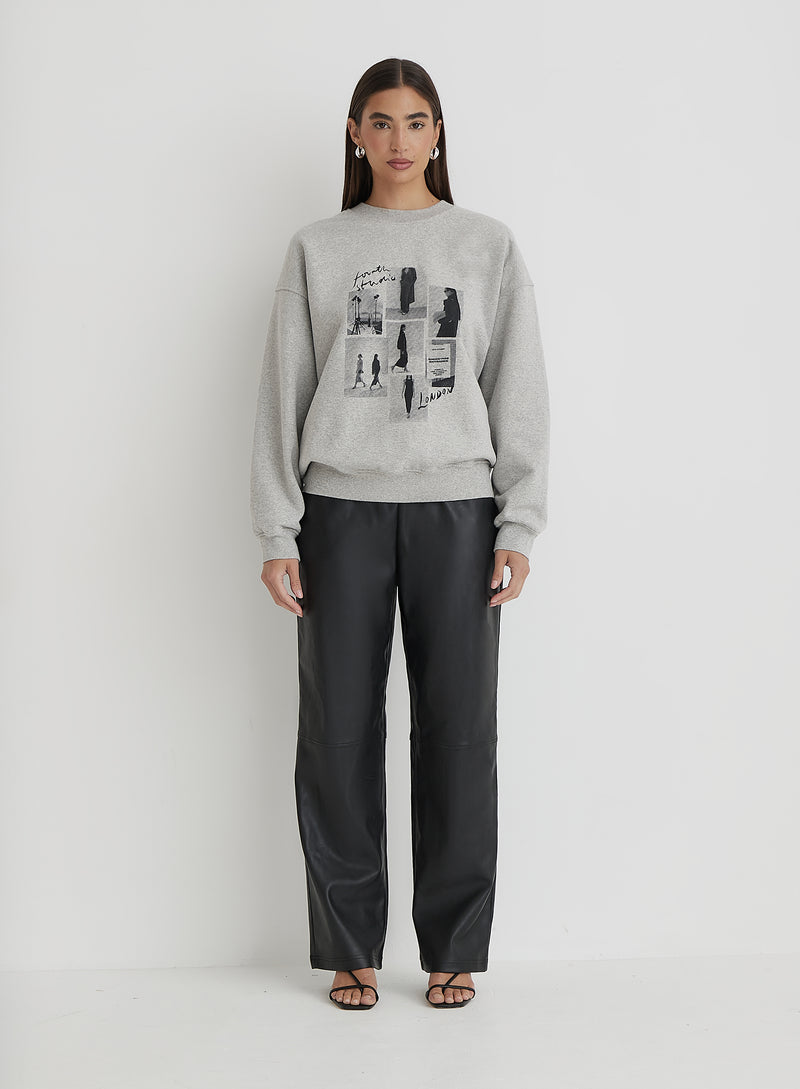 Grey Polaroid Catwalk Graphic Oversized Sweatshirt- Misha