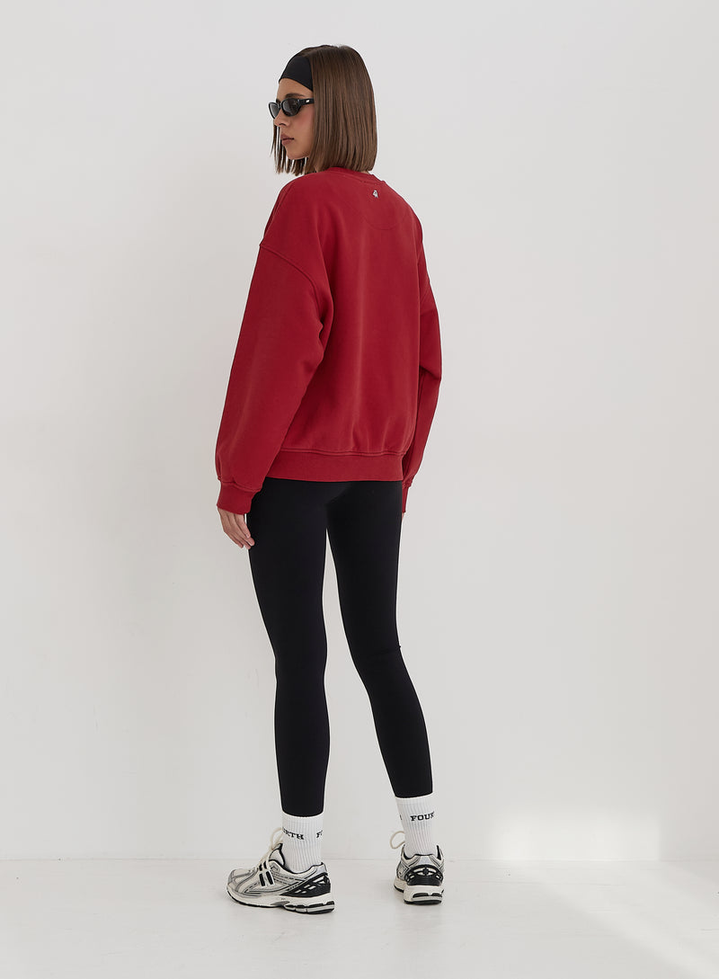 Red Embroidered Apres Slogan Oversized Sweatshirt- Freya