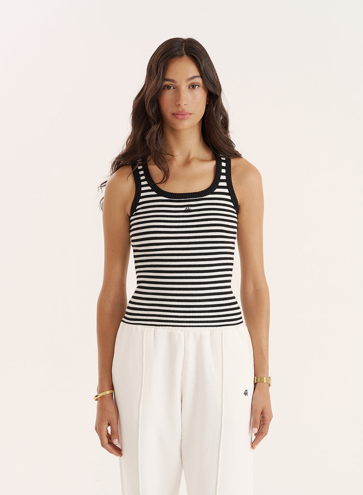 Black And White Stripe Knitted 4th Vest Top- Tamil