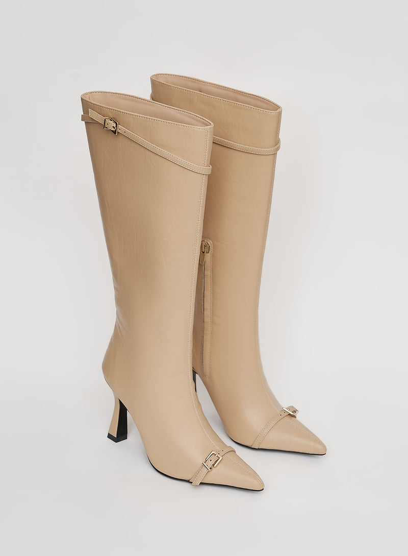 Off White Buckle Front Boots- Mayfair