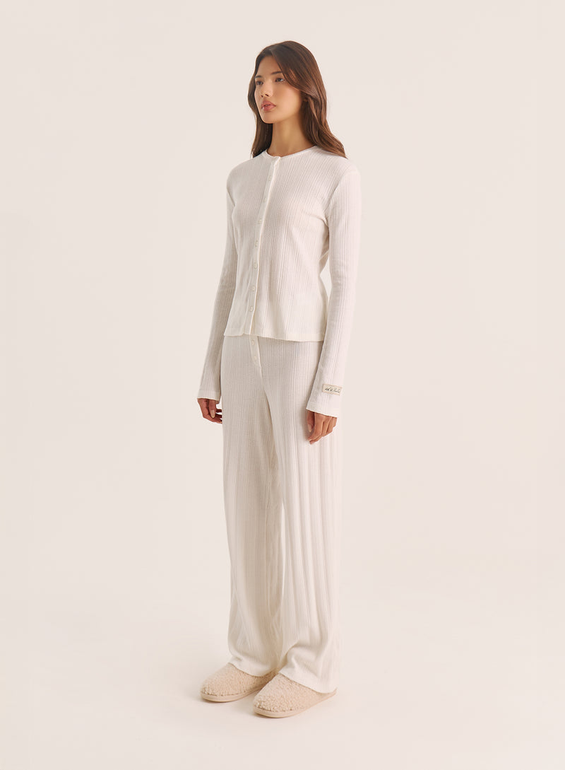 Ecru Printed Pointelle Trousers