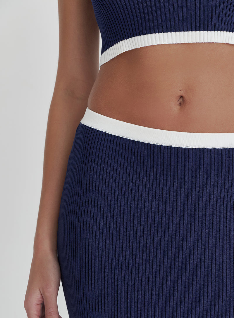 Navy Contrast Waistband Knitted Maxi Skirt- Colette