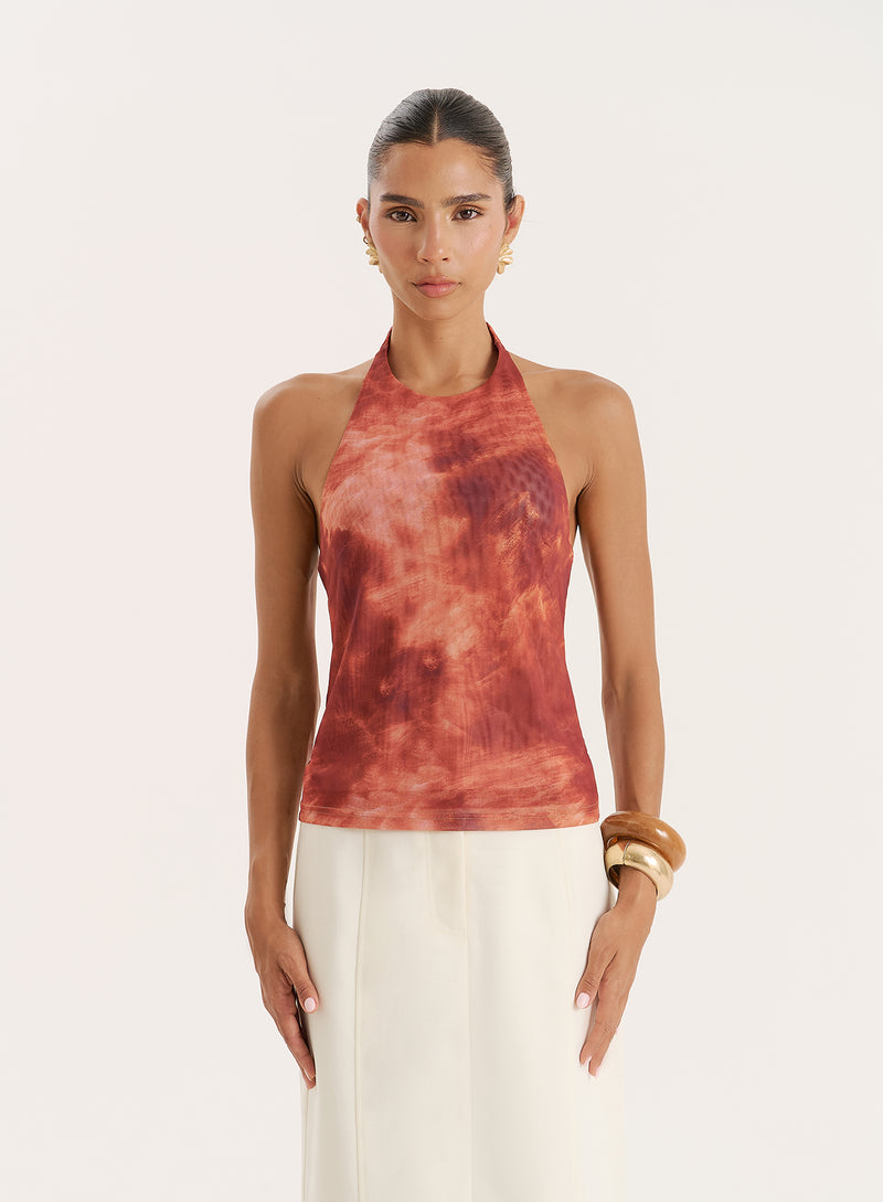 Rust Print Halterneck Top- Saskia