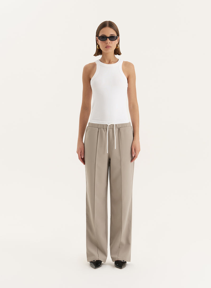 Olive Contrast Waistband Straight Leg Trouser- Bianca