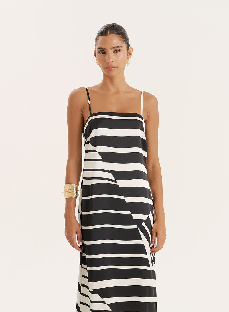 Black And White Abstract Print Sleeveless Maxi Dress- Jolene