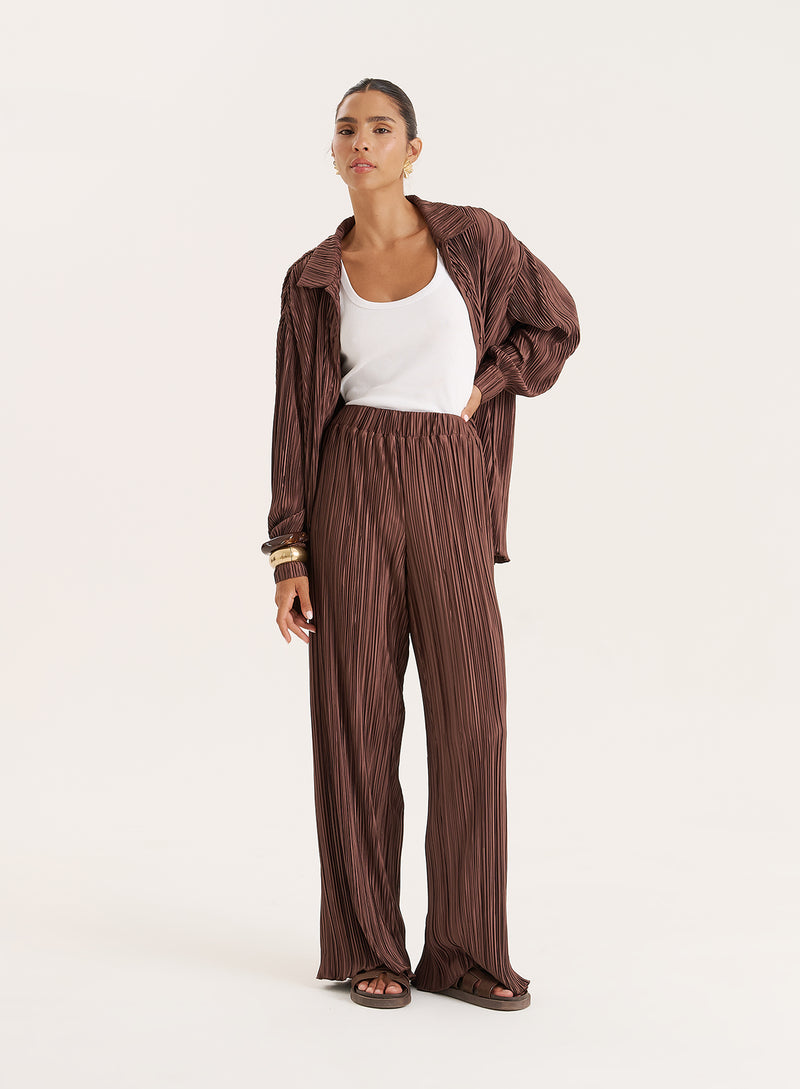 Chocolate Plisse Trouser- Palais