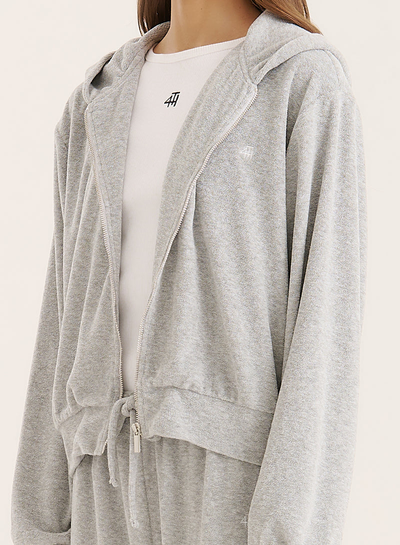 Grey Towelling Zip Hoodie- Livia