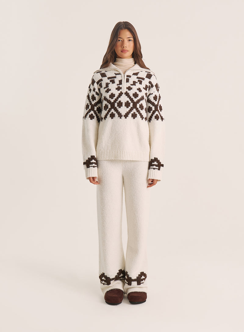 Multi Knitted Fairisle Collared Zip Jumper