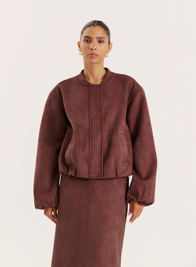 Plum Faux Suede Bomber Jacket