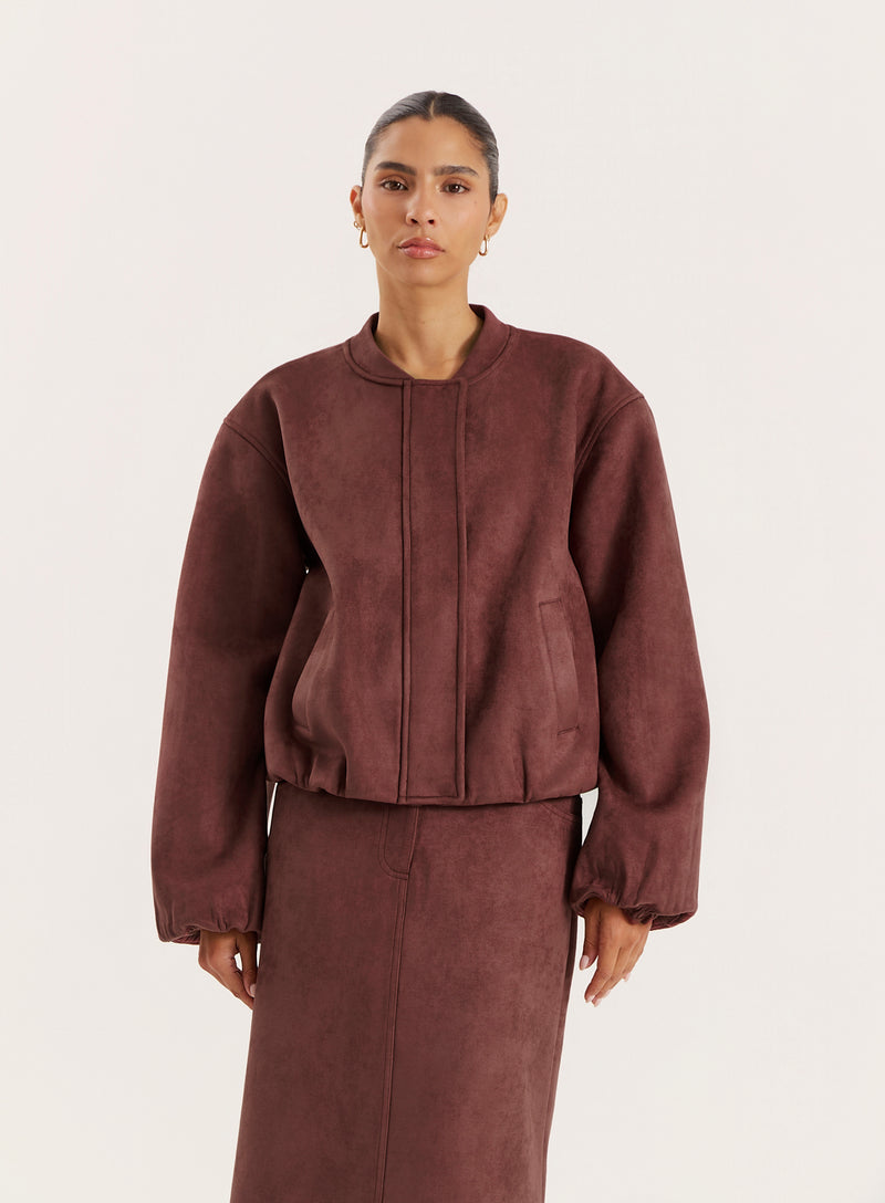 Plum Faux Suede Bomber Jacket