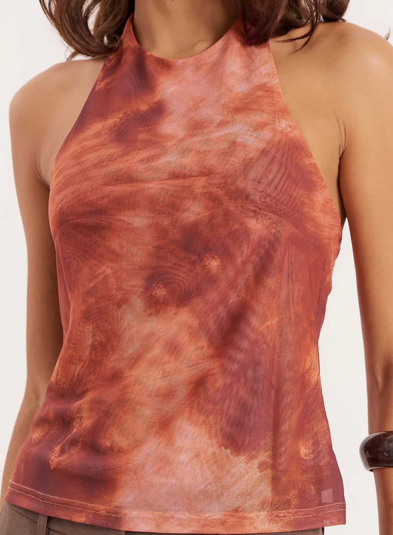 Rust Print Halterneck Top- Saskia