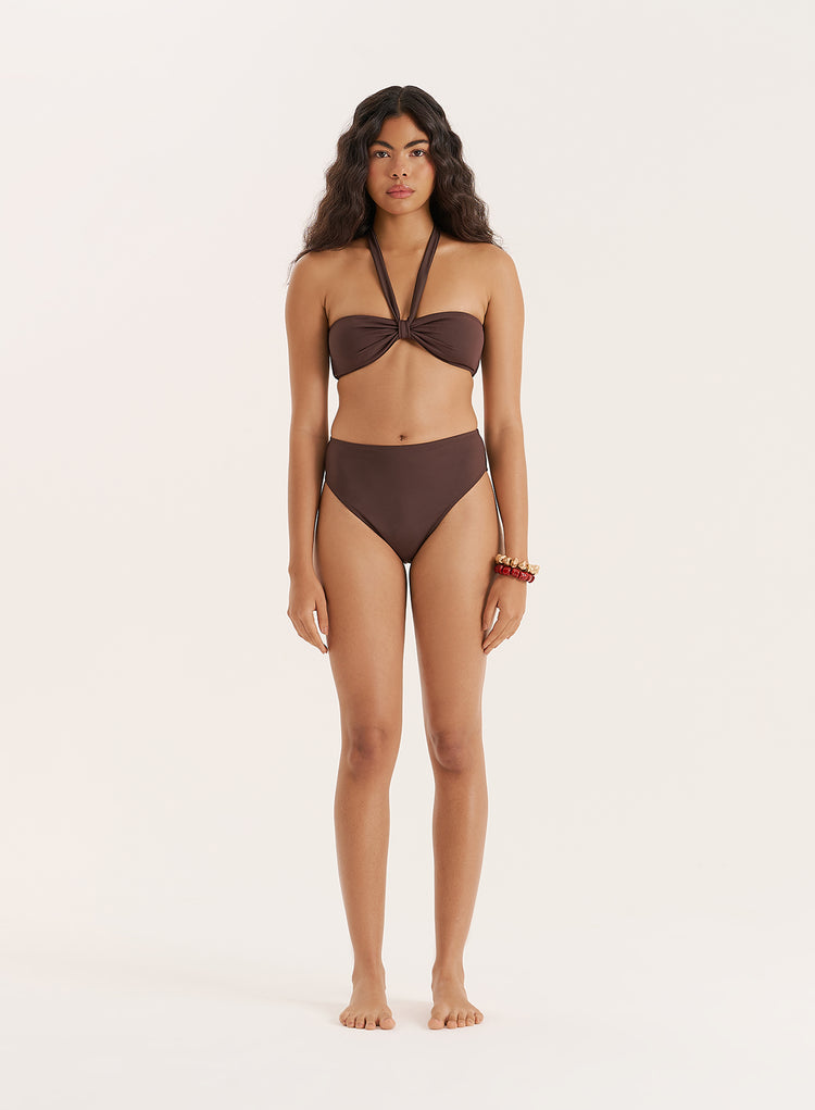 Chocolate High Waisted Bikini Bottom- Gia
