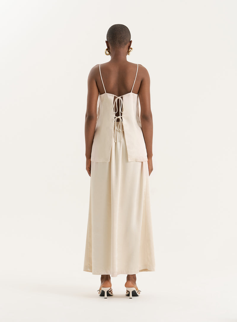 Champagne Satin Maxi Skirt- Hemma