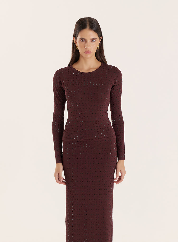 Chocolate Embellished Knitted Long Sleeve Top- Zaya