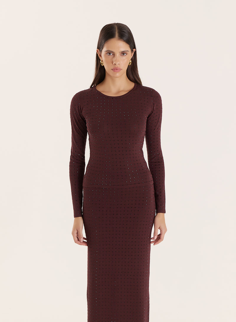 Chocolate Embellished Knitted Long Sleeve Top- Zaya