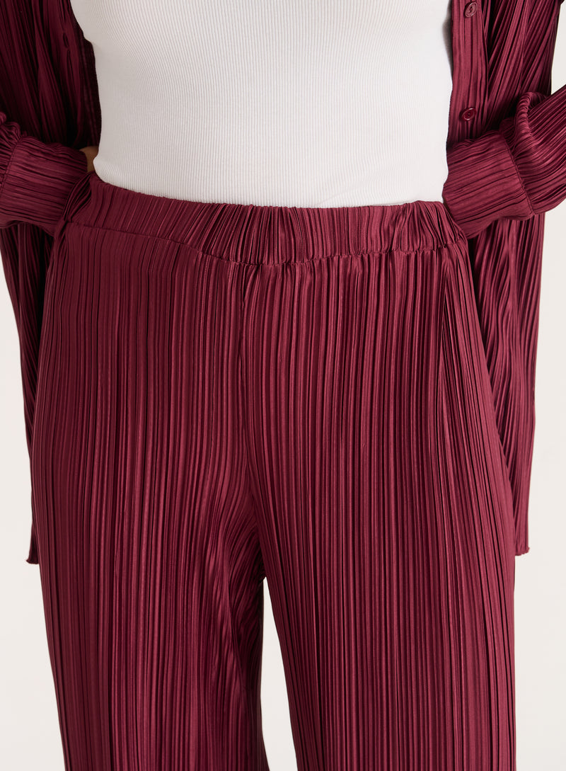 Burgundy Plisse Trouser- Palais