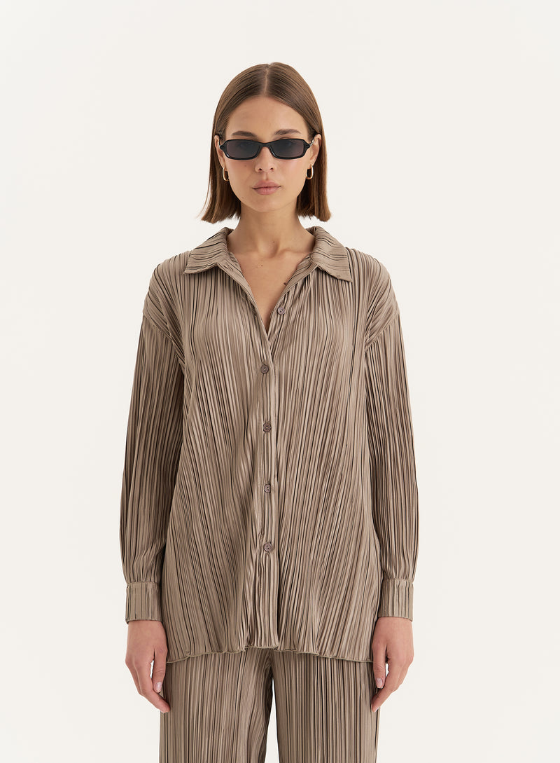 Olive Plisse Shirt- Palais