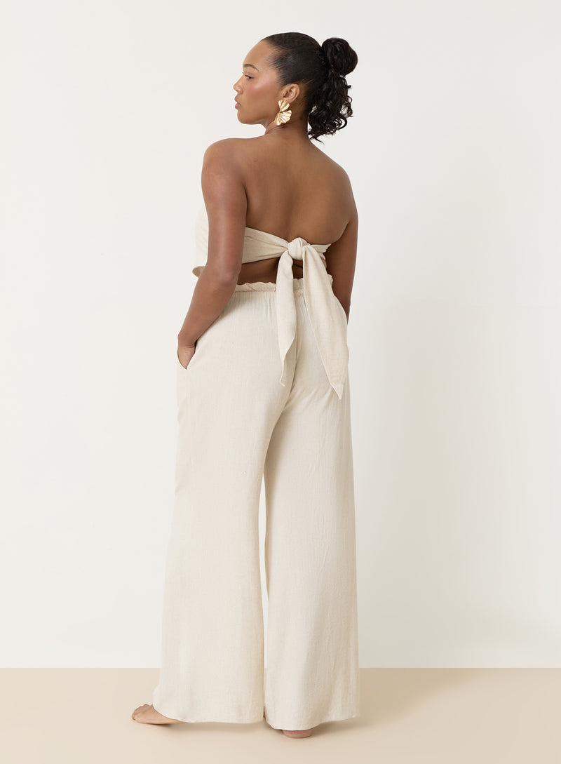 Beige Linen Drawstring Waist Trouser- Tulum