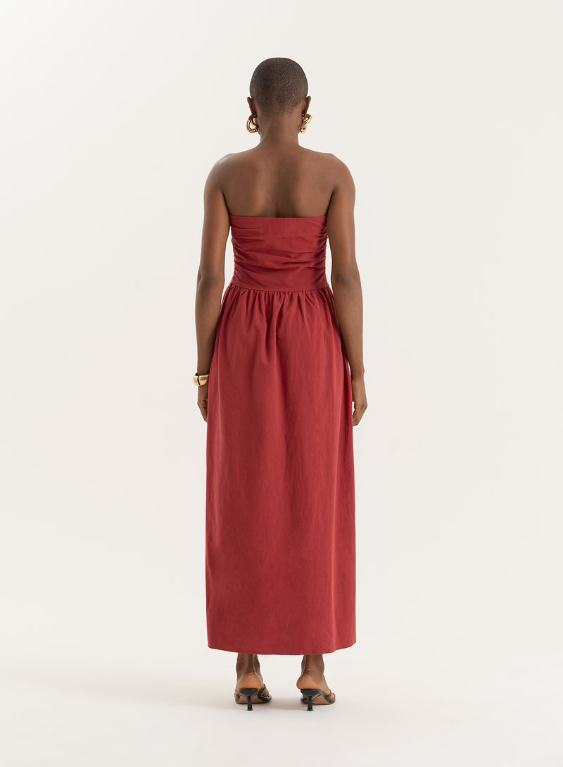 Rust Bandeau Ruched Detail Maxi Dress- Mikayla