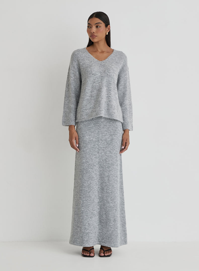 Grey V Neck Knitted Jumper- Cadence