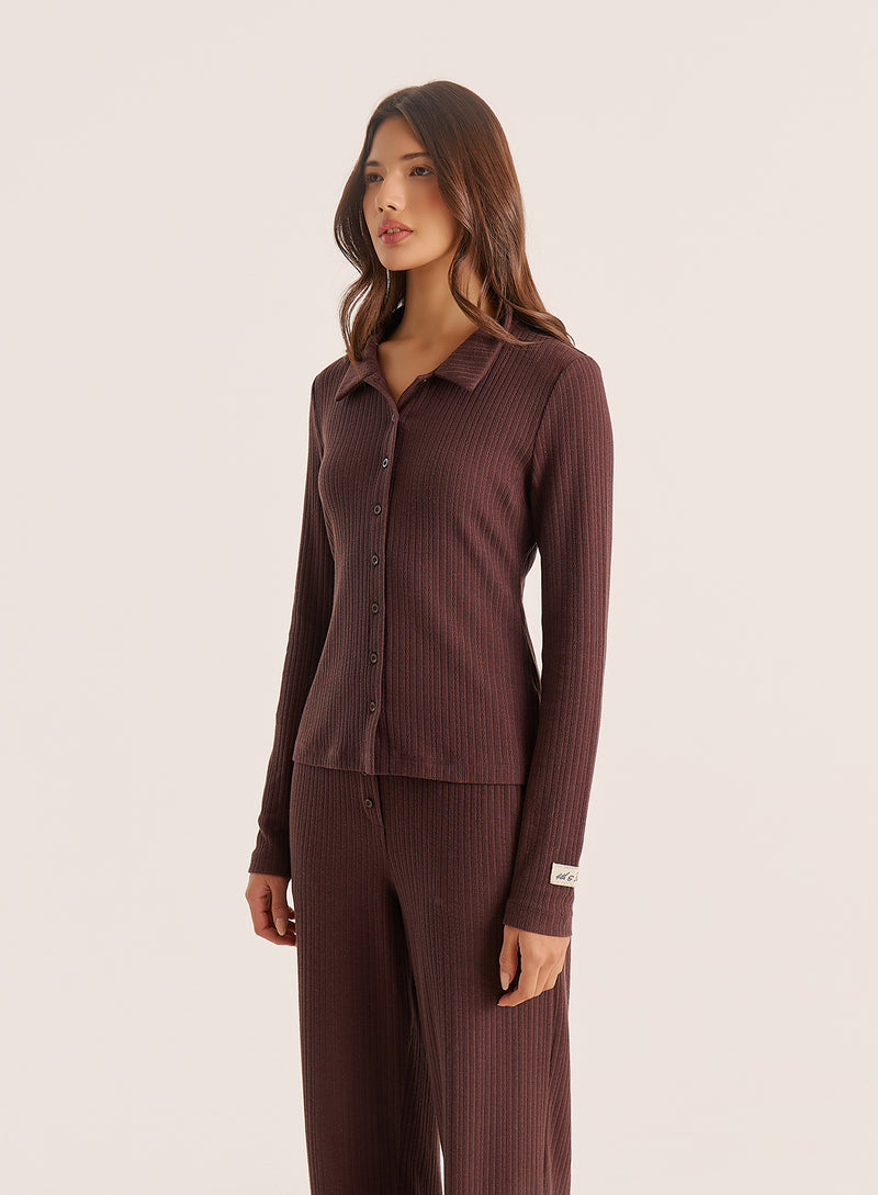 Chocolate Buttoned Pointelle Top