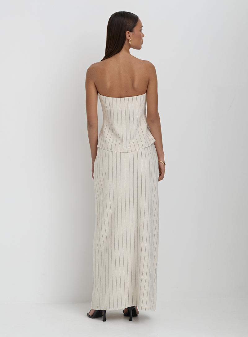 Beige Striped Linen Maxi Skirt- Alai