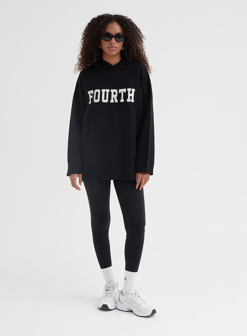 Black Oversized Fourth Knitted Hoodie - Alexia