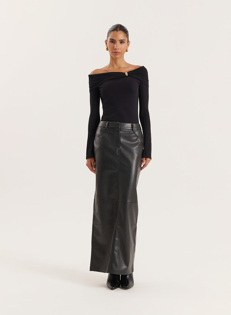 Black Gold Hardware Detail Knitted Long Sleeve Top