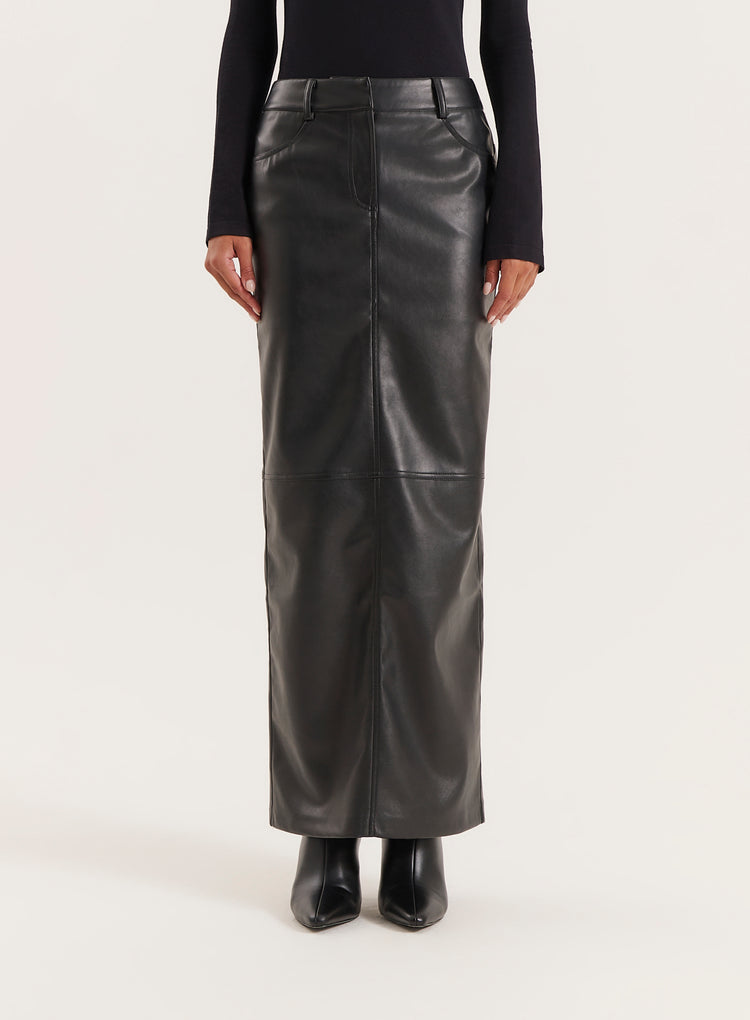 Black Tailored PU Maxi Skirt- Carys