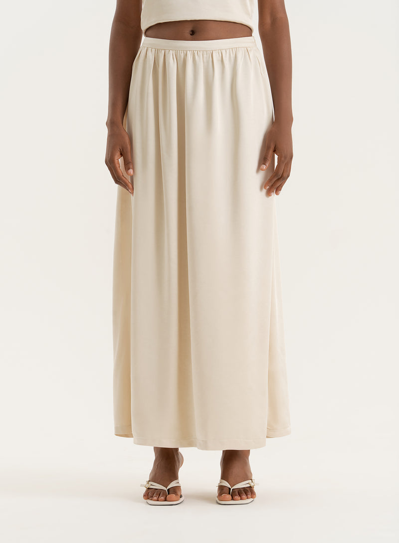 Champagne Satin Maxi Skirt- Hemma