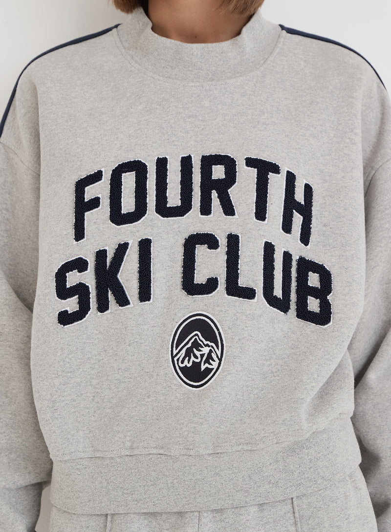 Grey Ski Club Slogan Cropped Sweatshirt- Betty