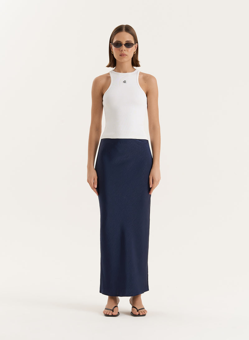 Navy Satin Maxi Skirt- Novah