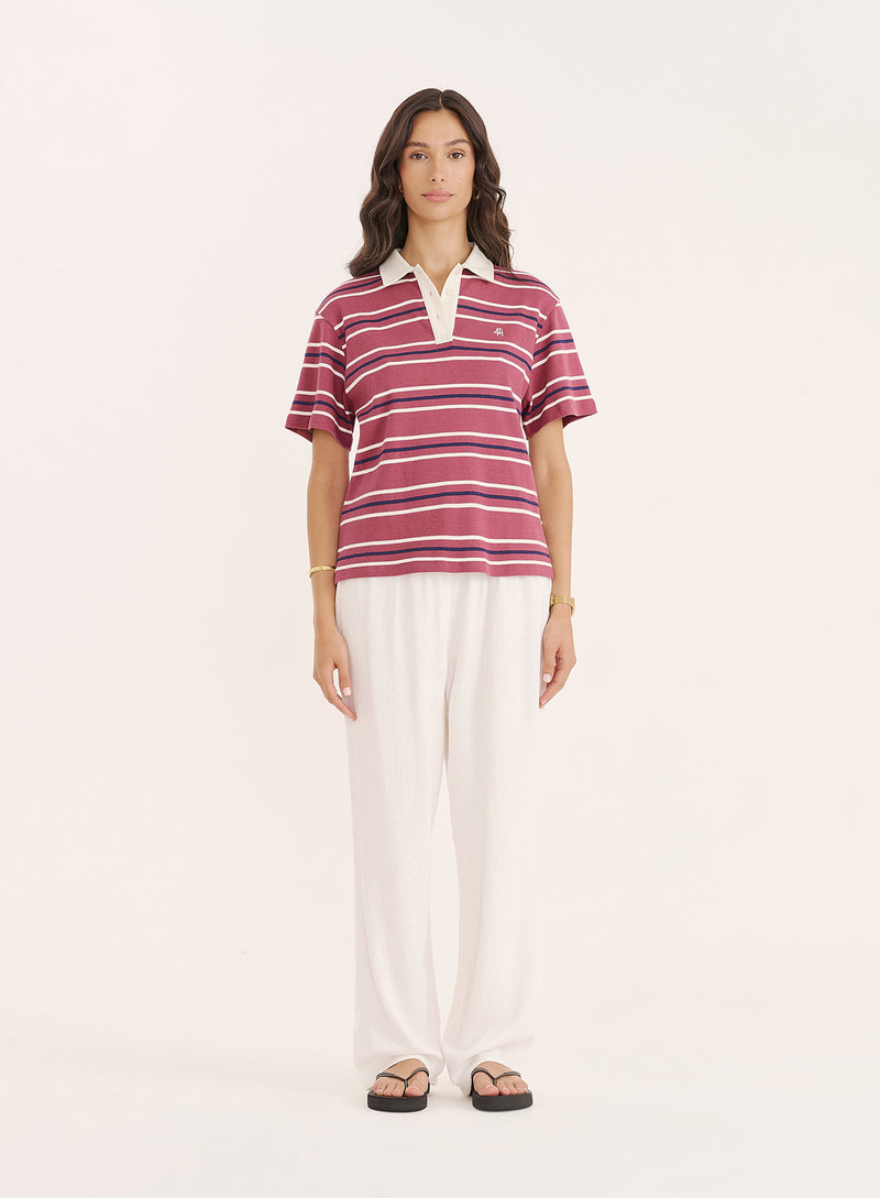 Berry Stripe Short Sleeve Polo Top- Ralph