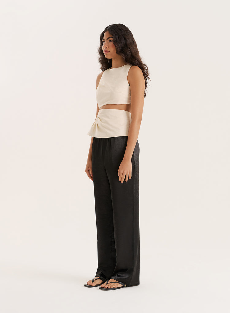 Cream Linen Blend Cut Out Hardware Detail Top- Milly