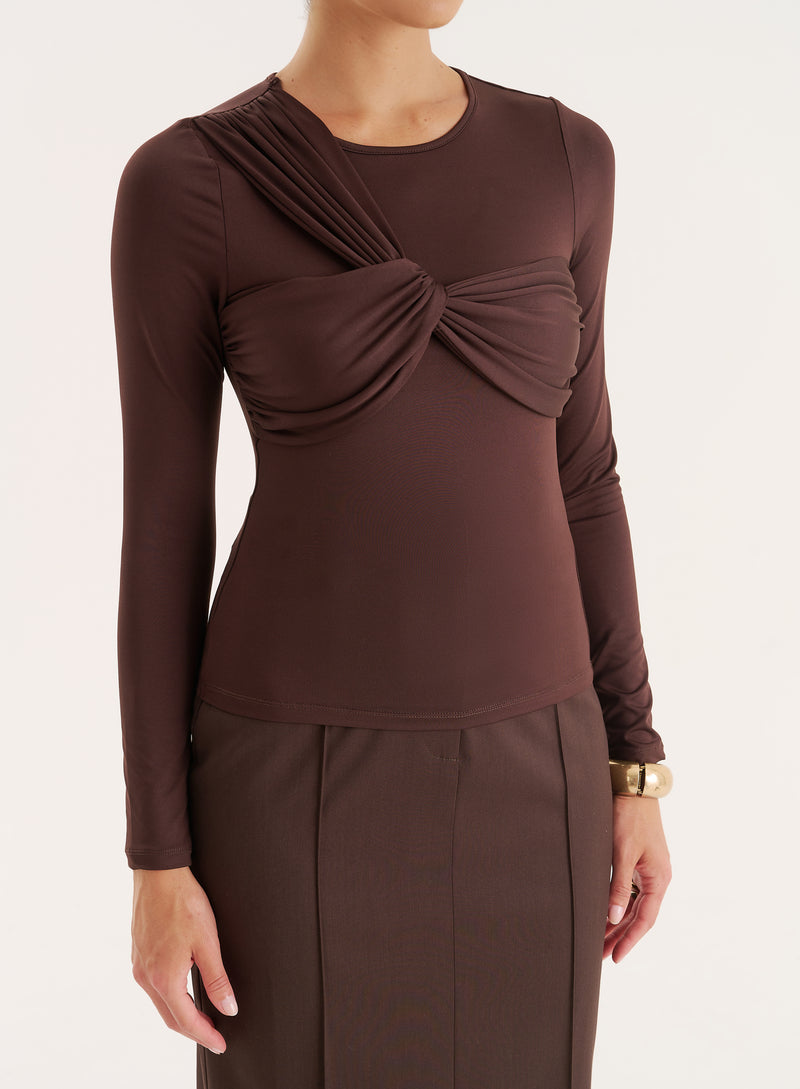 Chocolate Bust Detail Long Sleeve Top- Cora