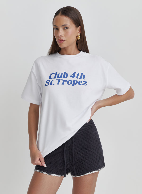 White St Tropez Slogan T-Shirt- Laurent