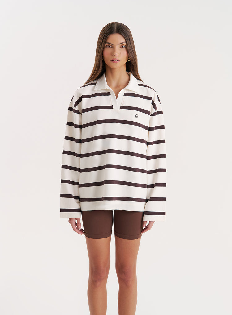 Cream Stripe Oversized Rugby Top
