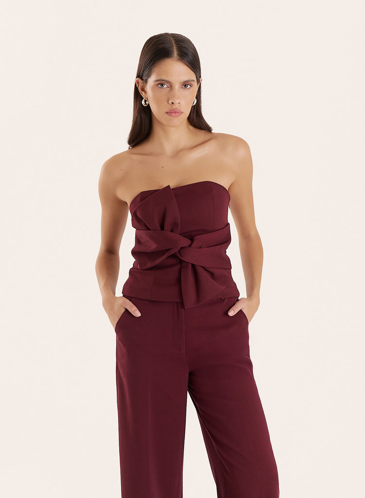 Burgundy Knot Detail Tailored Bandeau Top- Sawyer