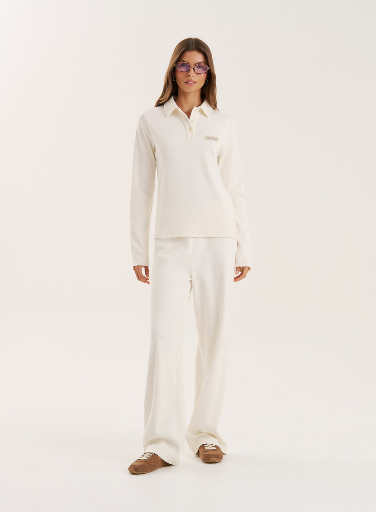 Ecru Ribbed Jersey Trousers- Liliana