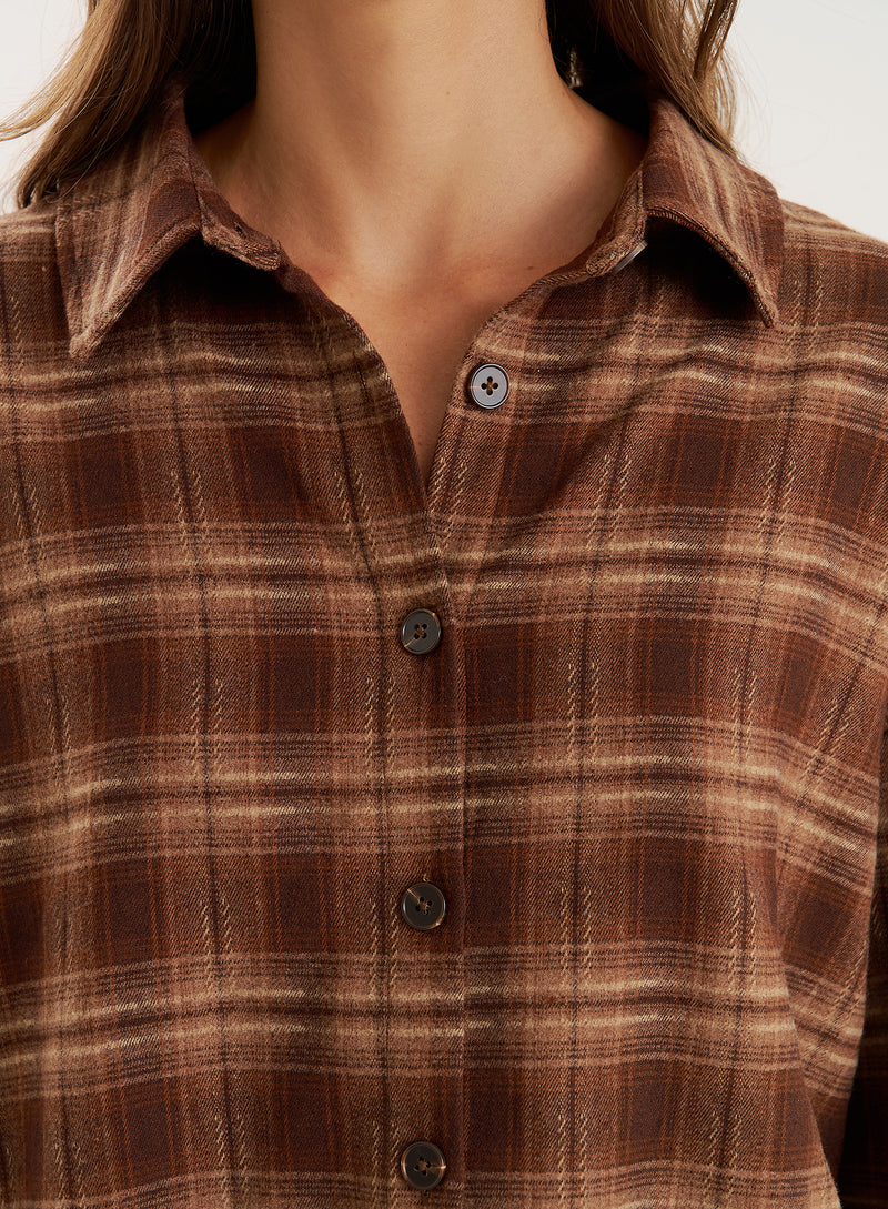 Brown Check Printed Oversized Shirt- Tove