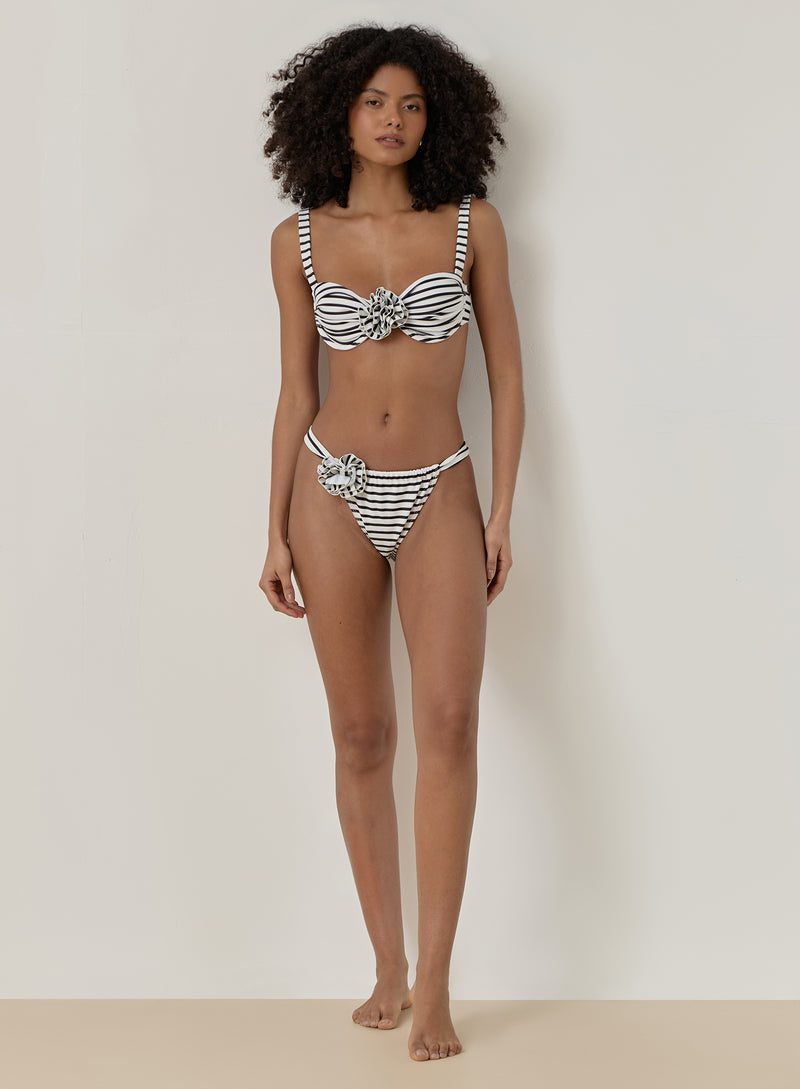 Black And White Stripe Rosette Underwire Bikini Top- Monaco