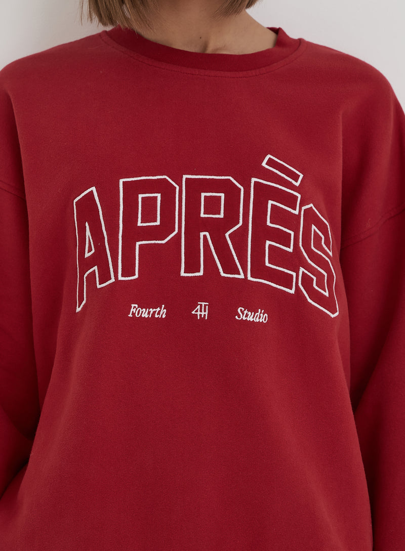 Red Embroidered Apres Slogan Oversized Sweatshirt- Freya