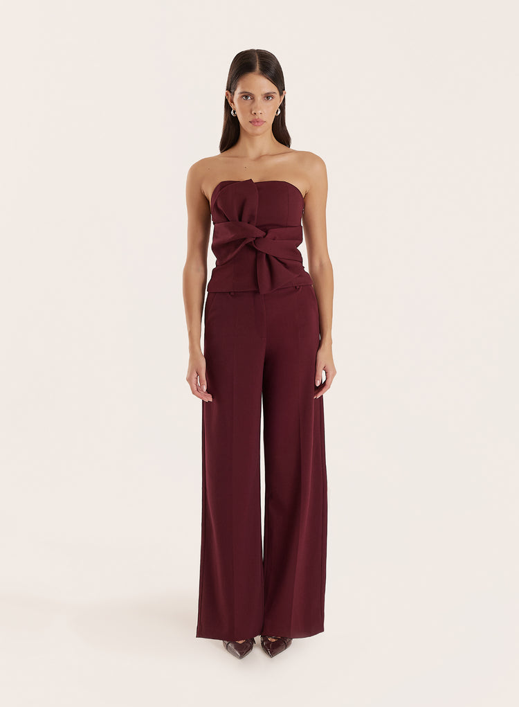 Burgundy Tailored Wide Leg Trousers- Sawyer