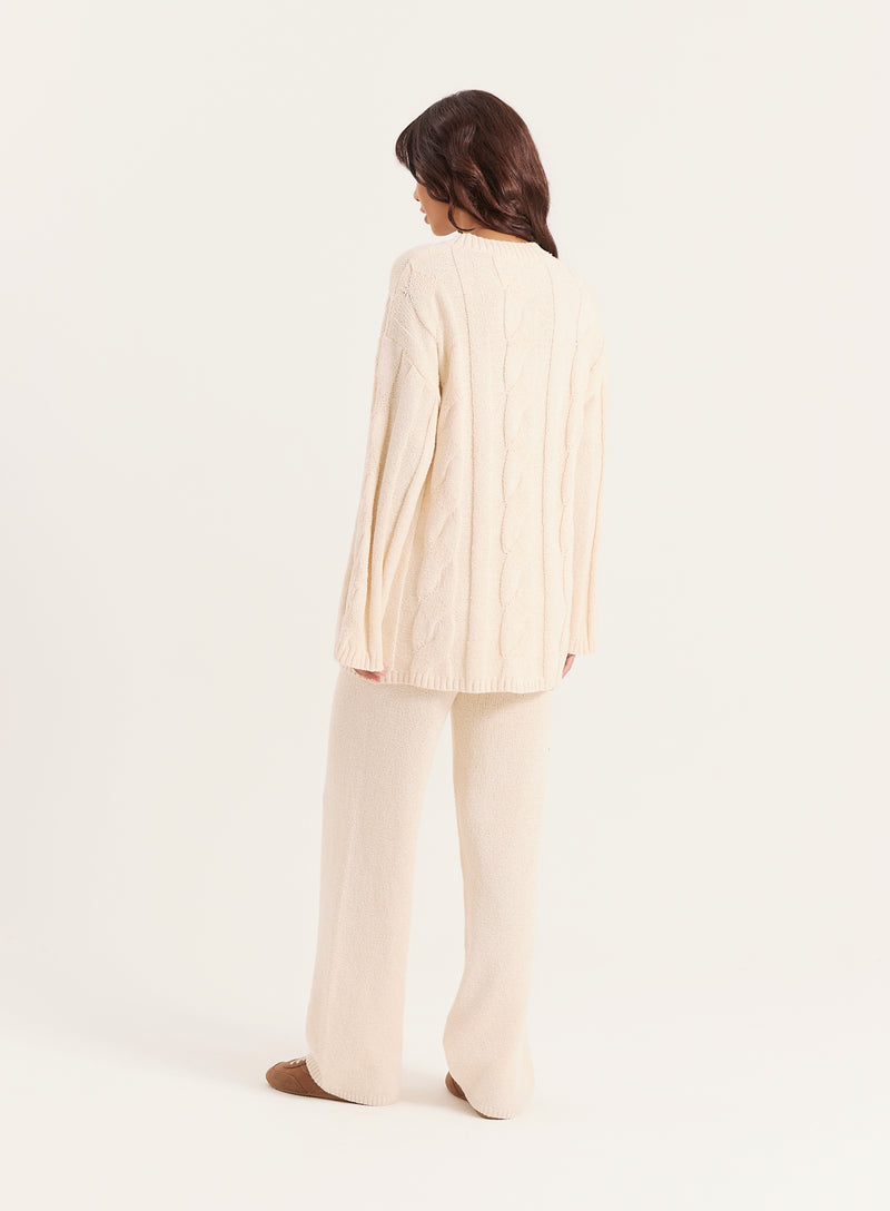 Ecru Fine Knit Trouser- Leonor