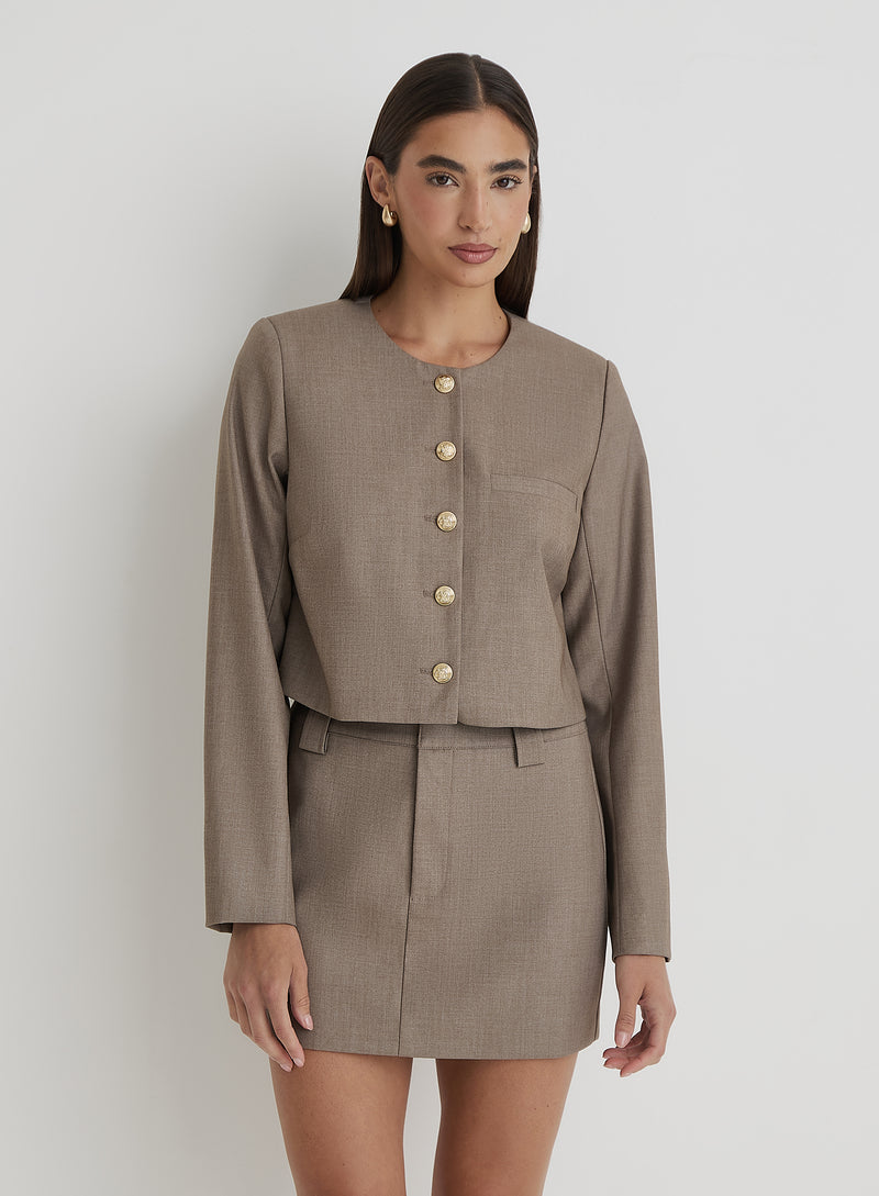 Beige Tailored Cropped Jacket- Agnes